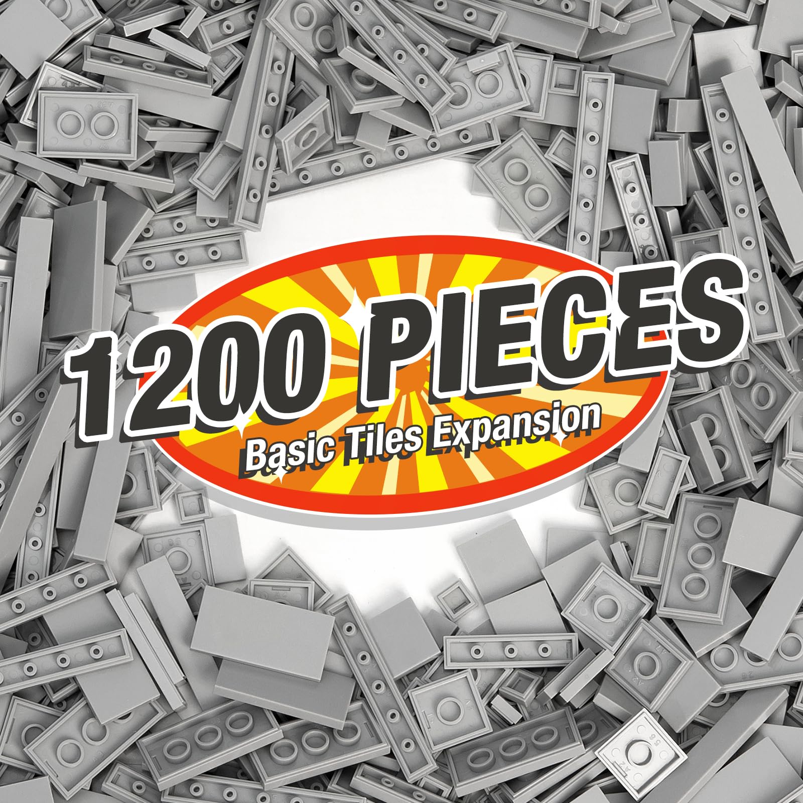 Classic Moc 9 Sizes Expansion Set - 1200 Flat Pieces, Compatible With Lego, Light Grey