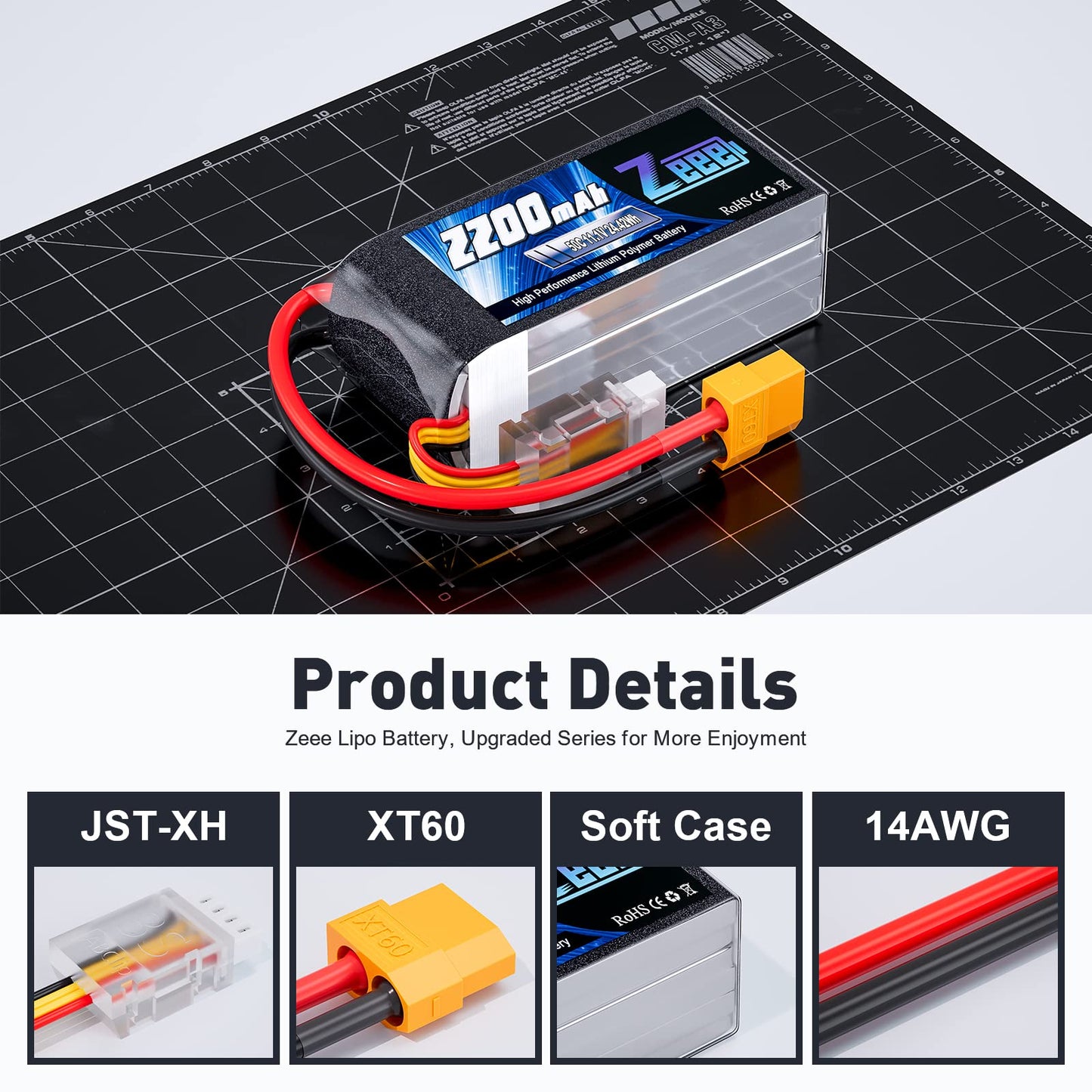 Zeee 3S Shorty Pack Lipo Battery 2200mAh 11.1V 50C Battery with XT60 Plug for RC Car Truck Vehicles RC Boat RC Drone Airplane Qu