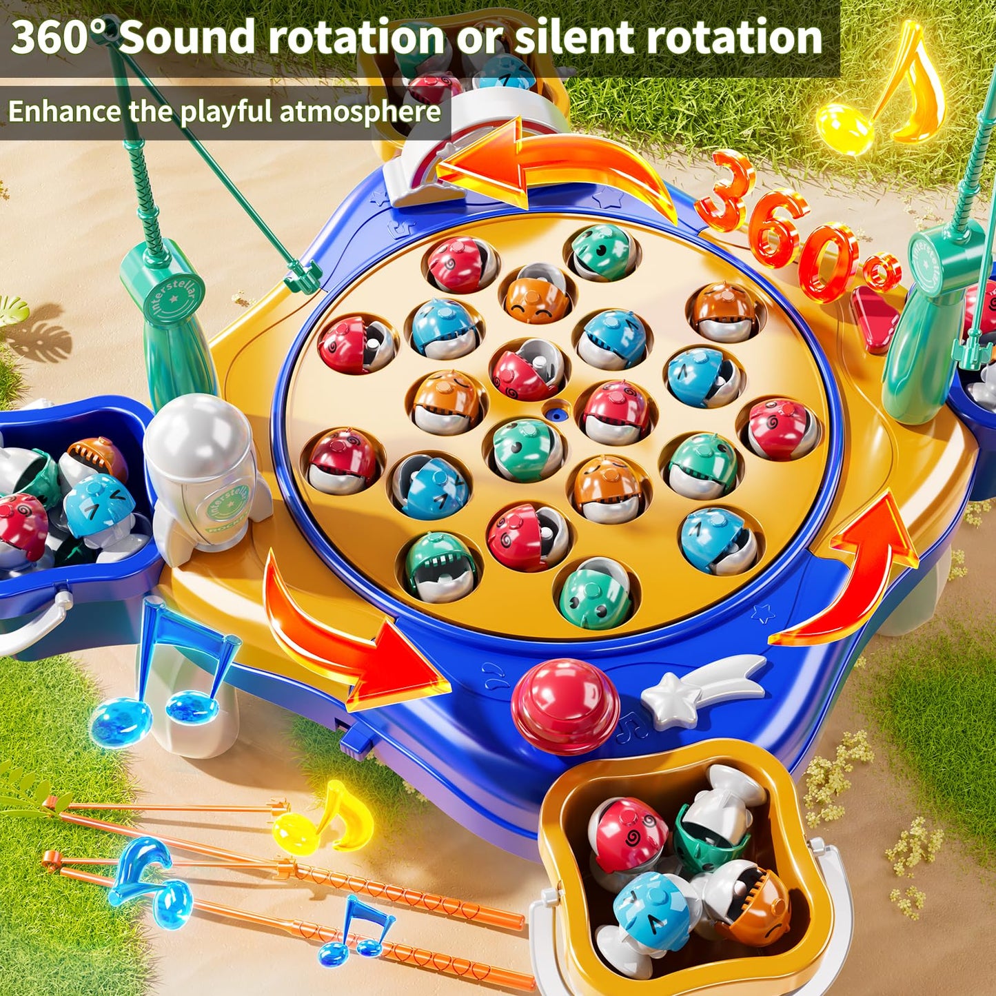 Niplooow Magnetic Fishing Game Toys Kids 3-5, Including 48 Fishes And 8 Fishing Poles Rotating Board Game With Music, Party Game