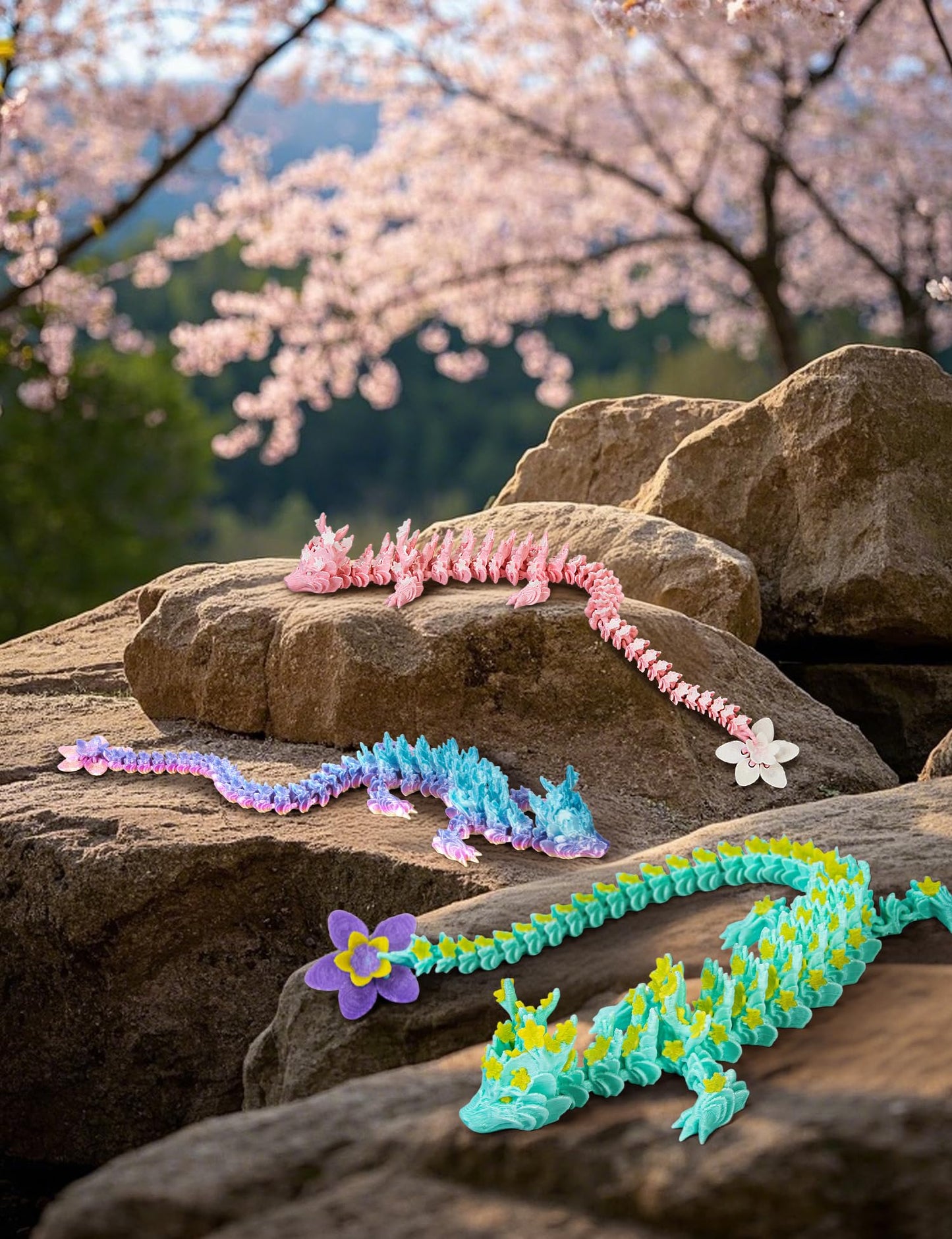 zhancydeal 3D Printed Cherry Blossom Crystal Dragons (Candy)