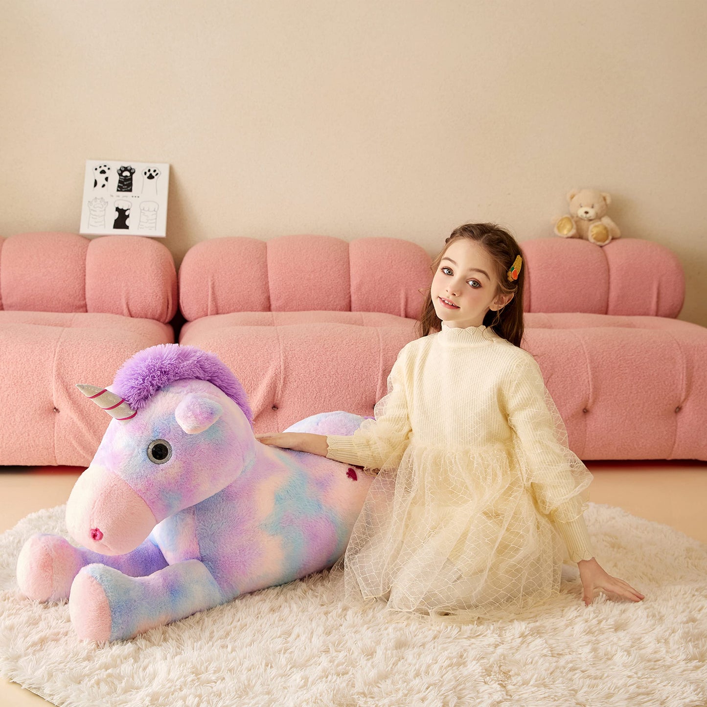 Tumyay Giant Unicorn Stuffed Animal Plush Soft Toy,43'' Large Unicorn Toys Jumbo Cute Big Size Huge Plushy Fluffy Fat Plushie,Bi