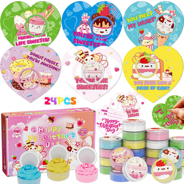Funewest Valentines Day Gifts For Kids, 24 Valentines Ice Cream Butter Slime Card Bulk, Valentine Exchange Cards For Girls Boys