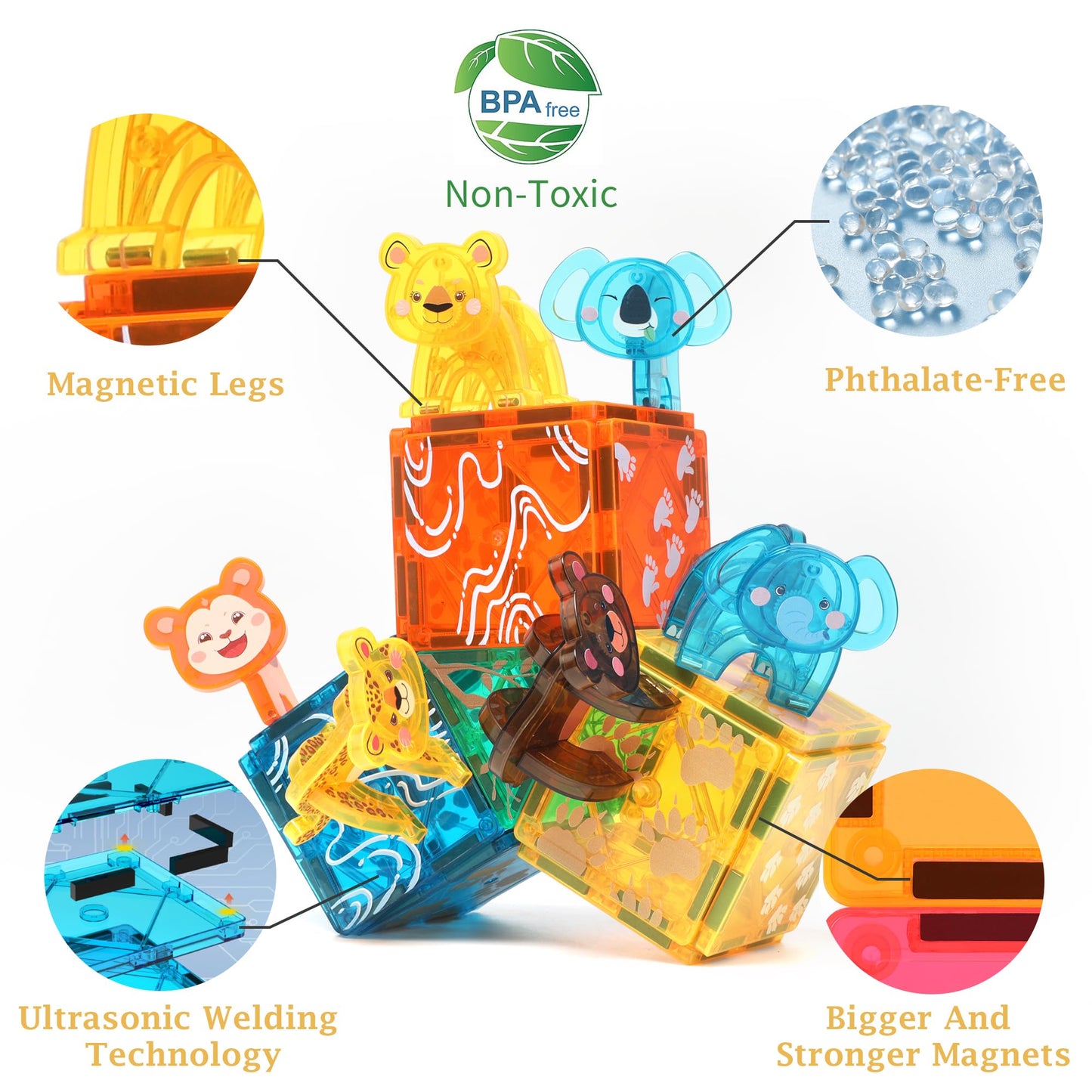 Megagontiles 108 Pcs Zoo Animals Magnetic Tiles Set | Magnet Building Blocks Farm World Toys | Stem Authenticated| Magnetic Animals For Kids Age 3 4 5 6 7 8 Toddlers Boys Girls