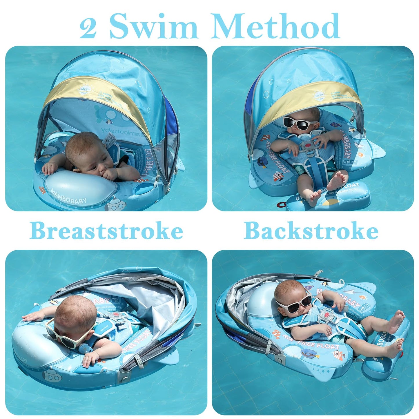 LOGIFTVE Upgread Mambobaby Float with UPF 50+ Sun Protection Canopy Big Buoyancy Non-Inflatable Solid Baby Swim Pool Float for A