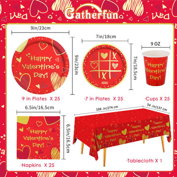 Valentine'S Day Party Supplies Red Heart Love Disposable Paper Plates Napkins Cups Plastic Tablecloth For Valentine'S Day, Engag