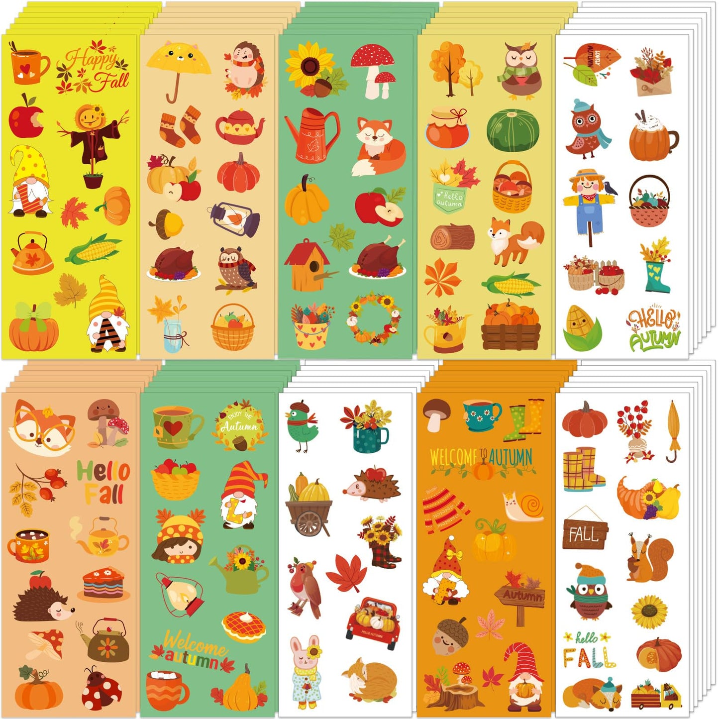 FEBSNOW 100 Sheets Fall Stickers for Kids, Over 1000pcs Assorted Autumn Stickers Thanksgiving Stickers Maple Leaf Stickers for A