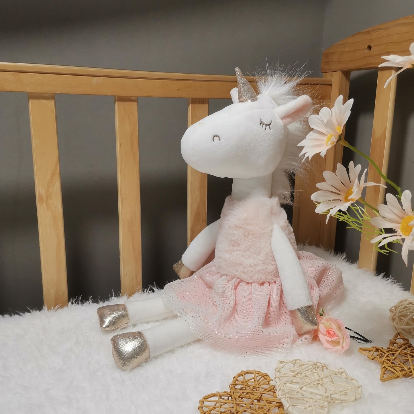 Mikee Fluffie Unicorn Toys For Girls, 16.5'' Tall,Safe Material Soft Unicorn Stuffed Animal Ballerina Dolls With Skirt, Cute Bir
