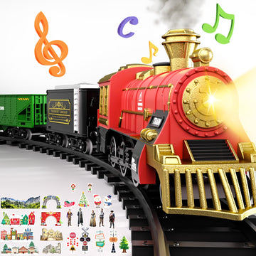Train Set For Kids 3-5 4-7, Classic Christmas Electric Train Toys Set With Steam Locomotive Engine, Lights & Sound, Tracks For C