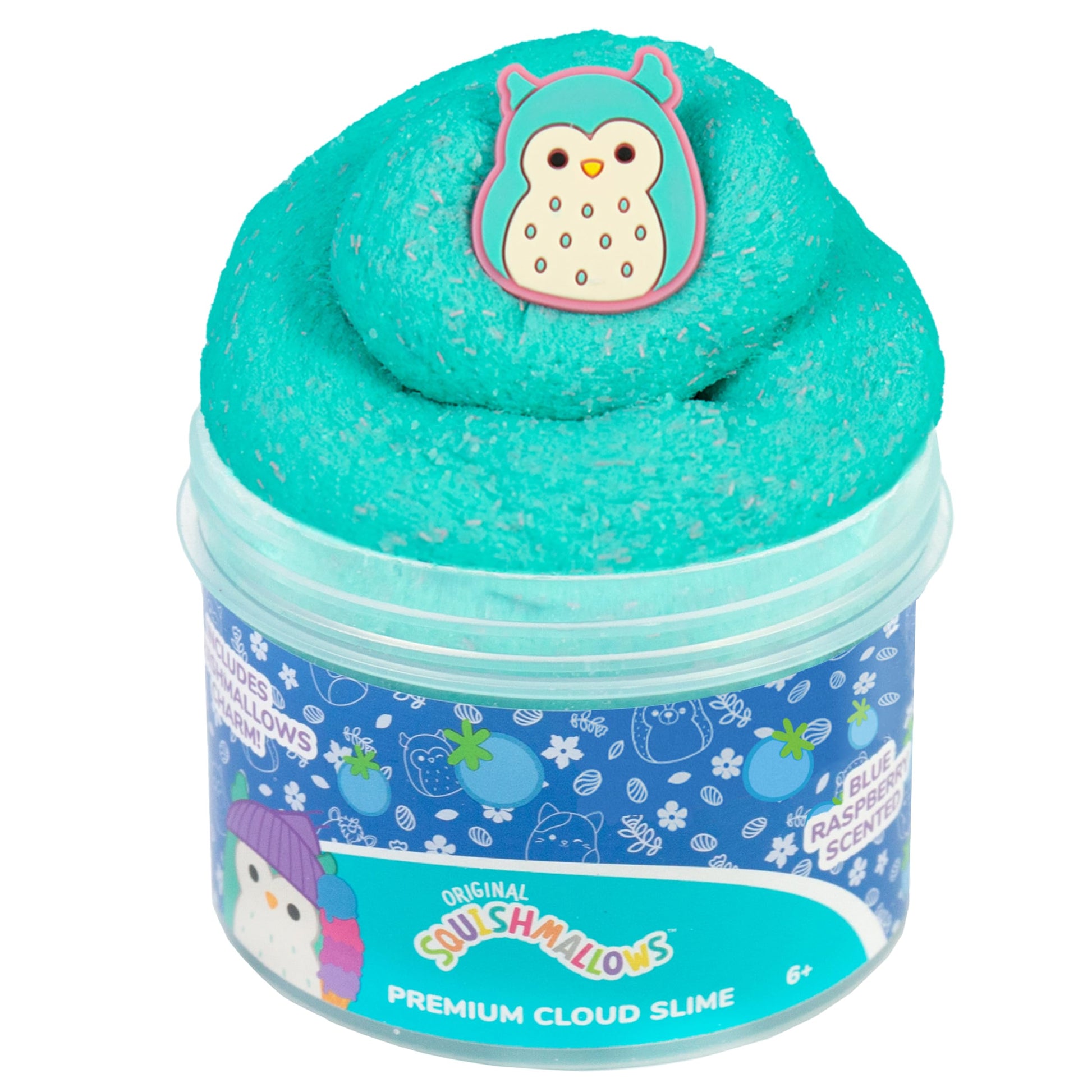 Original Squishmallows Winston The Owl Premium Scented Slime, Blue Raspberry Scented, 8 Oz. Slime, 2 Fun Slime Add Ins, Pre-Made Slime For Kids, Great 6 Year Old Toys, Super Soft Squishy Toy