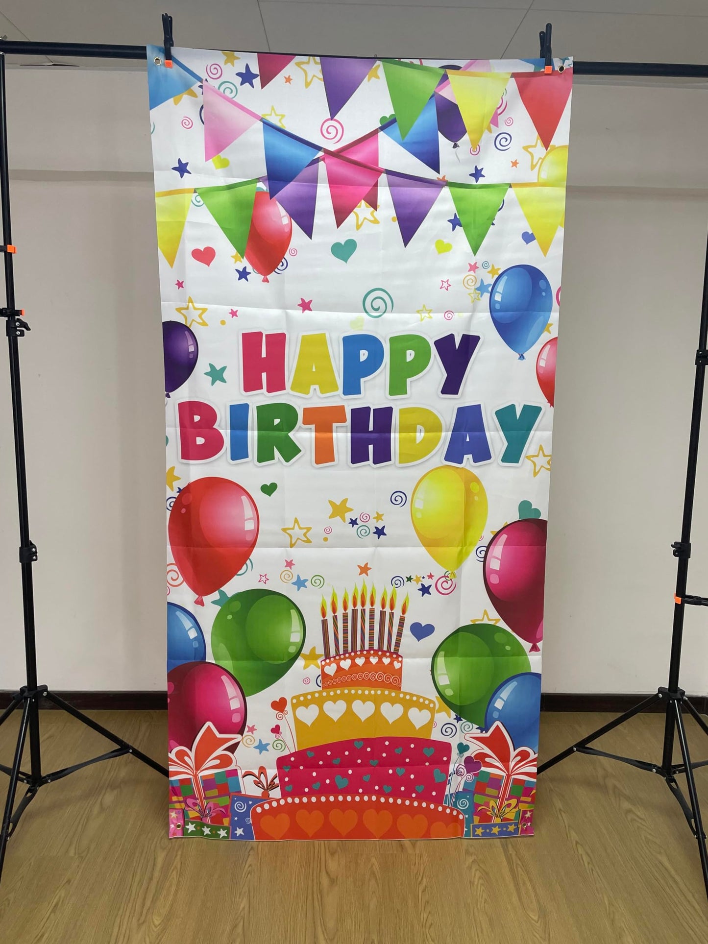 3X6Ft Colorful Kids Birthday Party Door Banner Children Newborn Baby Shower Happy Birthday Background Balloons Candy Bar Gifts B
