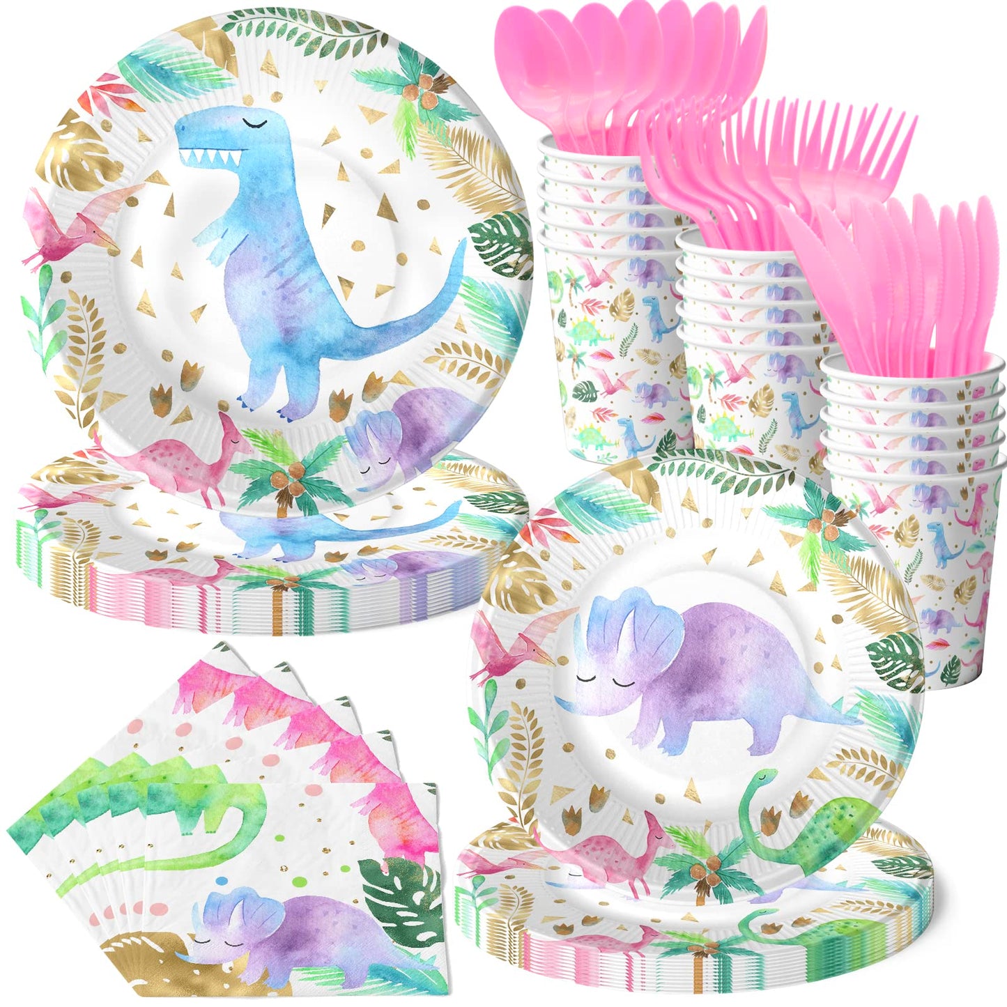 Girls Dinosaur Birthday Party Favors, Pink Dino Party, Girls Dinosaur Theme Birthday Party Supplies (Dinosaur Tableware)