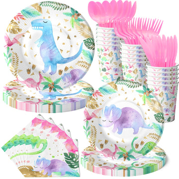 Girls Dinosaur Birthday Party Favors, Pink Dino Party, Girls Dinosaur Theme Birthday Party Supplies (Dinosaur Tableware)