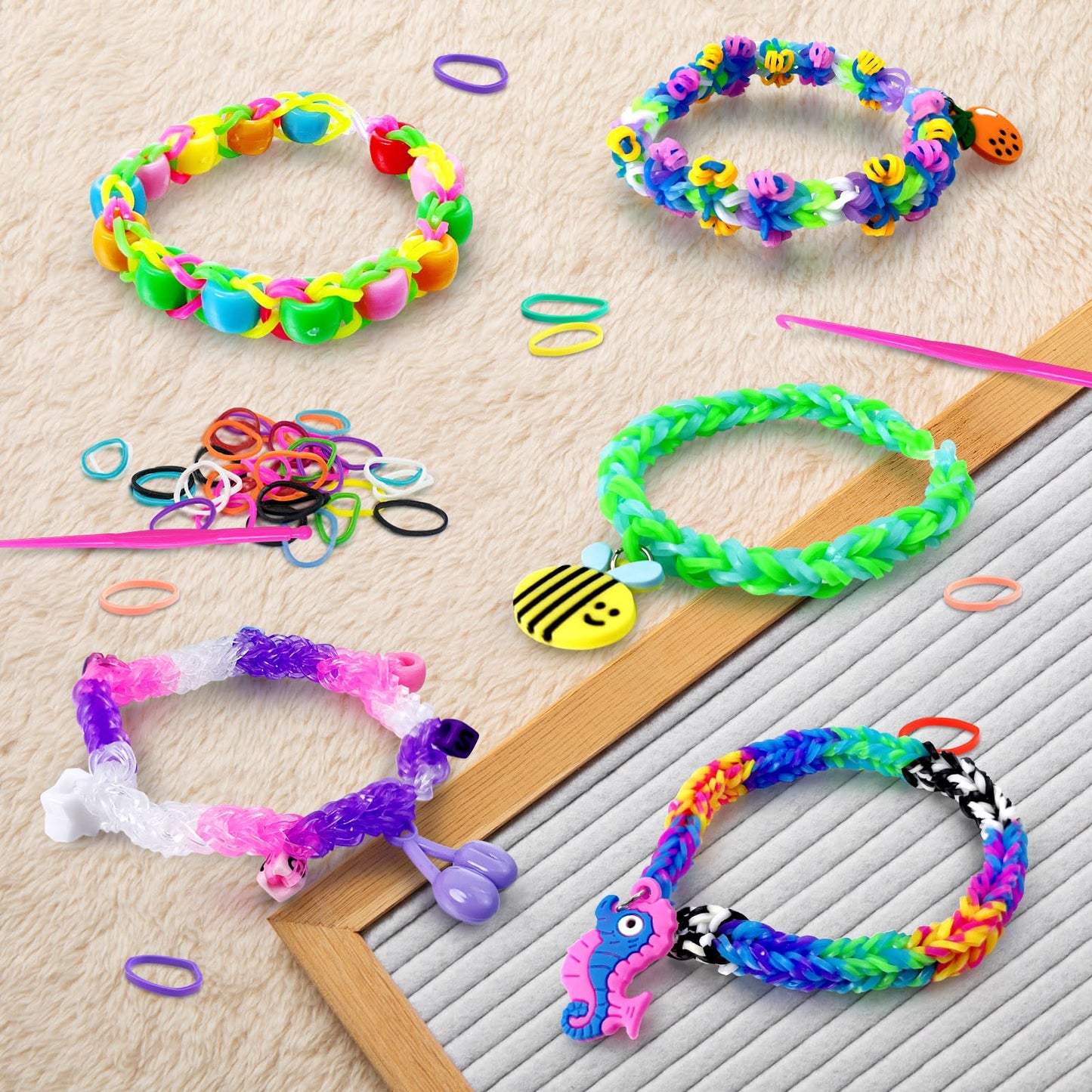 ROSHUKG 60 Colours Rubber Band Refill Kit, 12300 Rubber Bands Kit for Kids Weaving DIY Crafting Gift with S-Clips, Glow in The D
