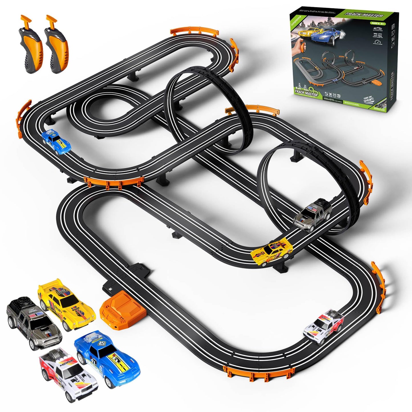 Slot Car Race Track Set Electric Or Battery Powered Racing Car Track For Kids Boys, With 4 High-Speed Cars And 2 Hand Controllers,Dual Racing Game Toys For Children Age 6 7 8 Years Old