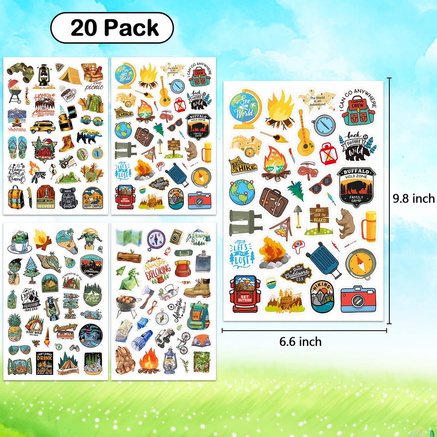 Cool Camping Adhesive Stickers 670 Counts Adventure Hiking Stickers For Adults Birthday Invitations Decorations Party Goodie Gifts Bags Decor School Game Class Rewards Water Bottle Sticker