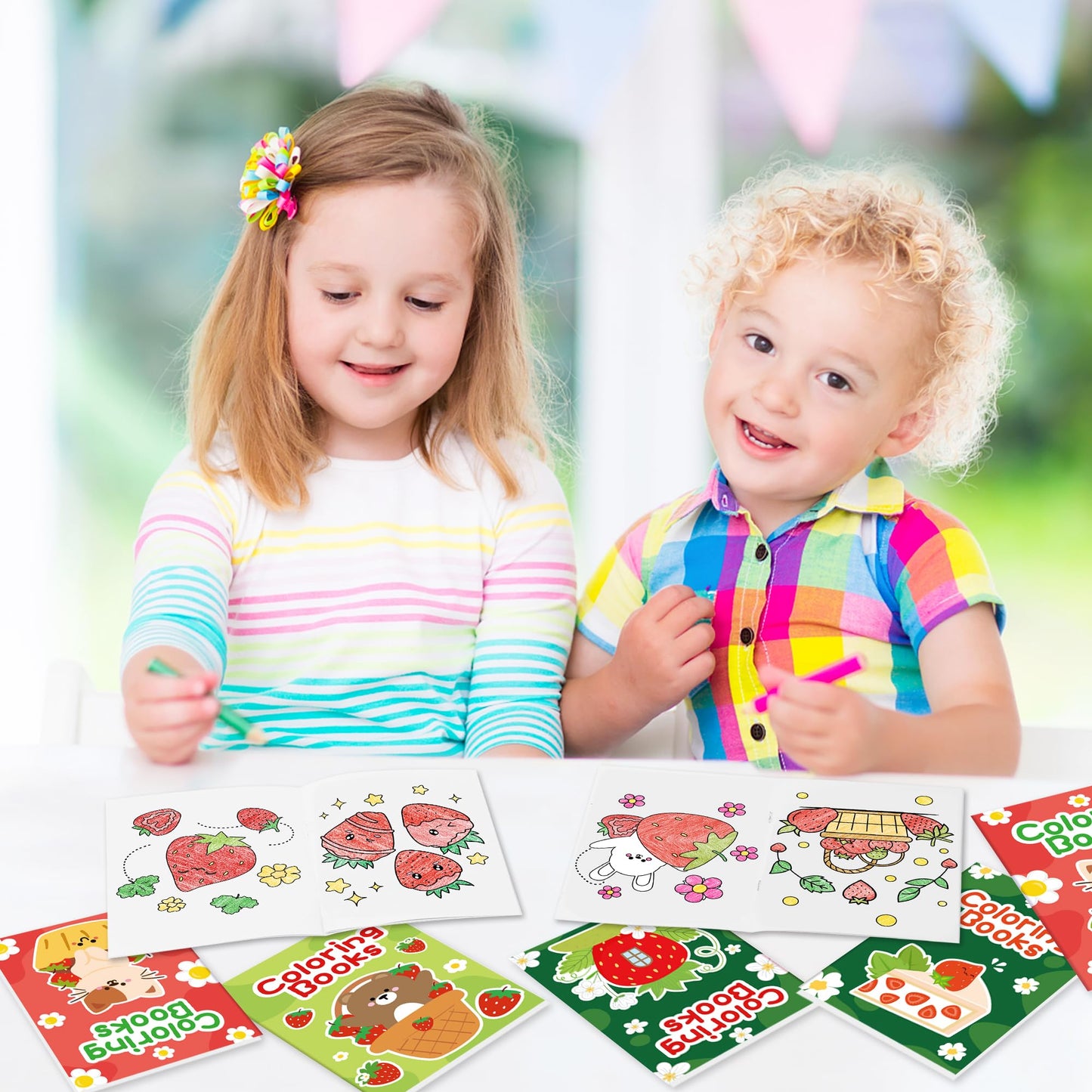 X1zuue Strawberry Coloring Books for Kids - 24Pcs Bulk Strawberry Mini Coloring Booklet Fruit Theme DIY Art Drawing Book for Tod