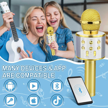 Viposoon Birthday Gifts For 3-11 Year Old Girls, Bluetooth Karaoke Microphone For Kids Gifts For Teenage Girls Christmas Stocking Stuffers For Kids Popular Toys For 4-12 Year Old Boys Girls - Gold