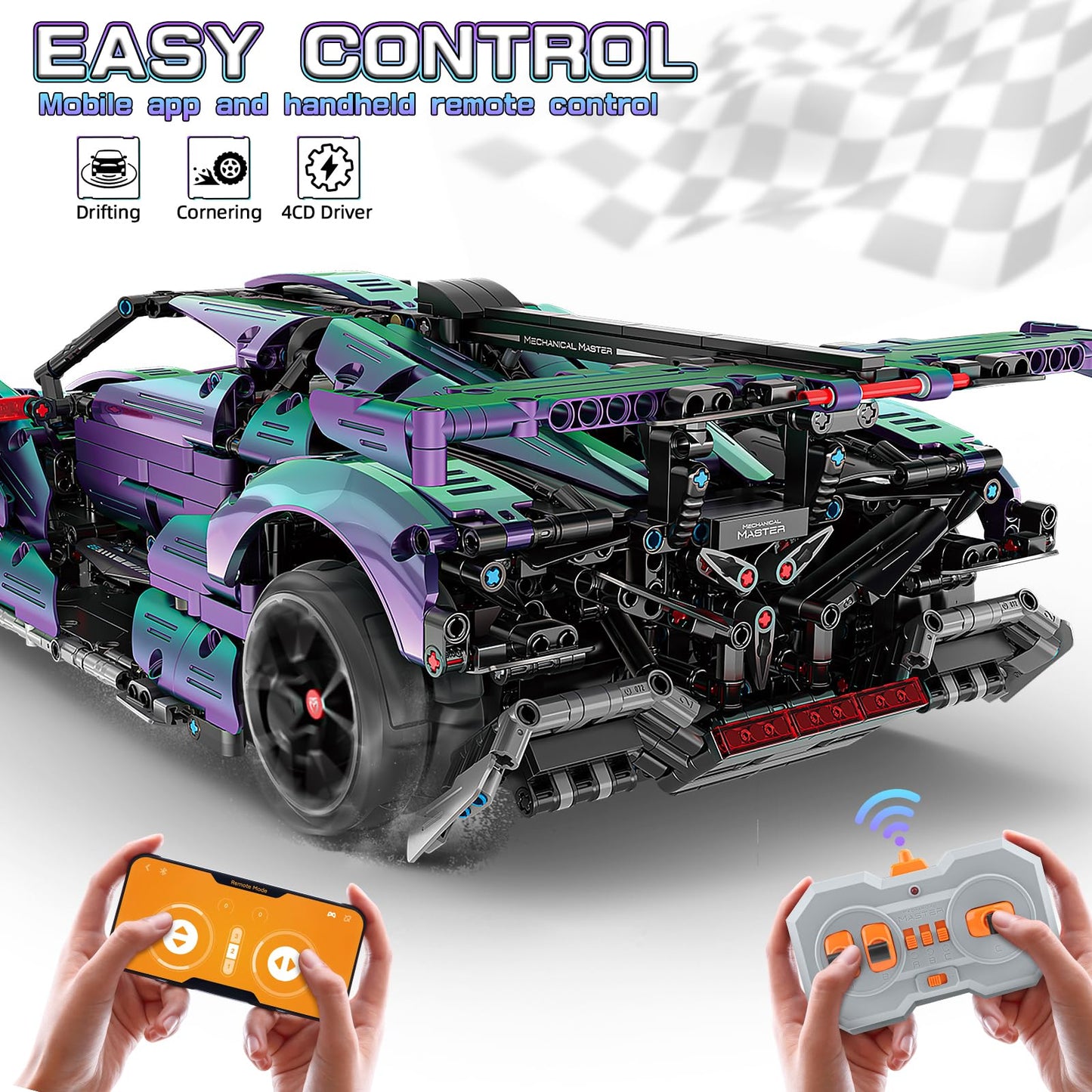BTEC Super Cars Building Kits for mature-themeds 1:10 Scale MOC RC Technique Car Block Remote Control Model Kits for Men Teen mature-themed Collectible Model Race Engineering Toy Set 2036 PCS