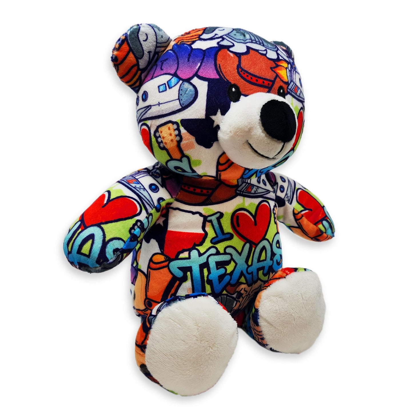 PLUSHOLOGY I Love Texas Graffiti Teddy Bear Eco Friendly Stuffed Animal; Cuddly Soft Velboa Plush Animal for Kids 3 Years Old to mature-themeds; Child-Safe Embroidered Face Details (10 Tall When Seated)