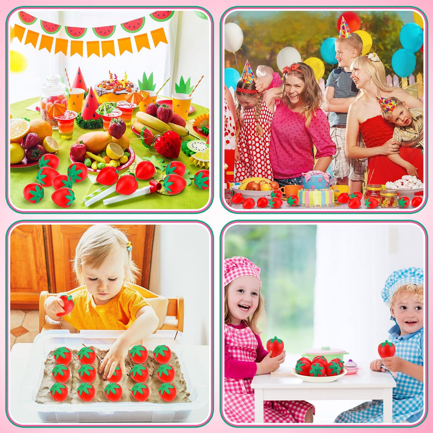 Geosar 24 Pcs 2 Inch Strawberry Stress Balls Mini Foam Strawberry Stretchy Toys Fruit Party Favor Stress Relief Fidget Toy With