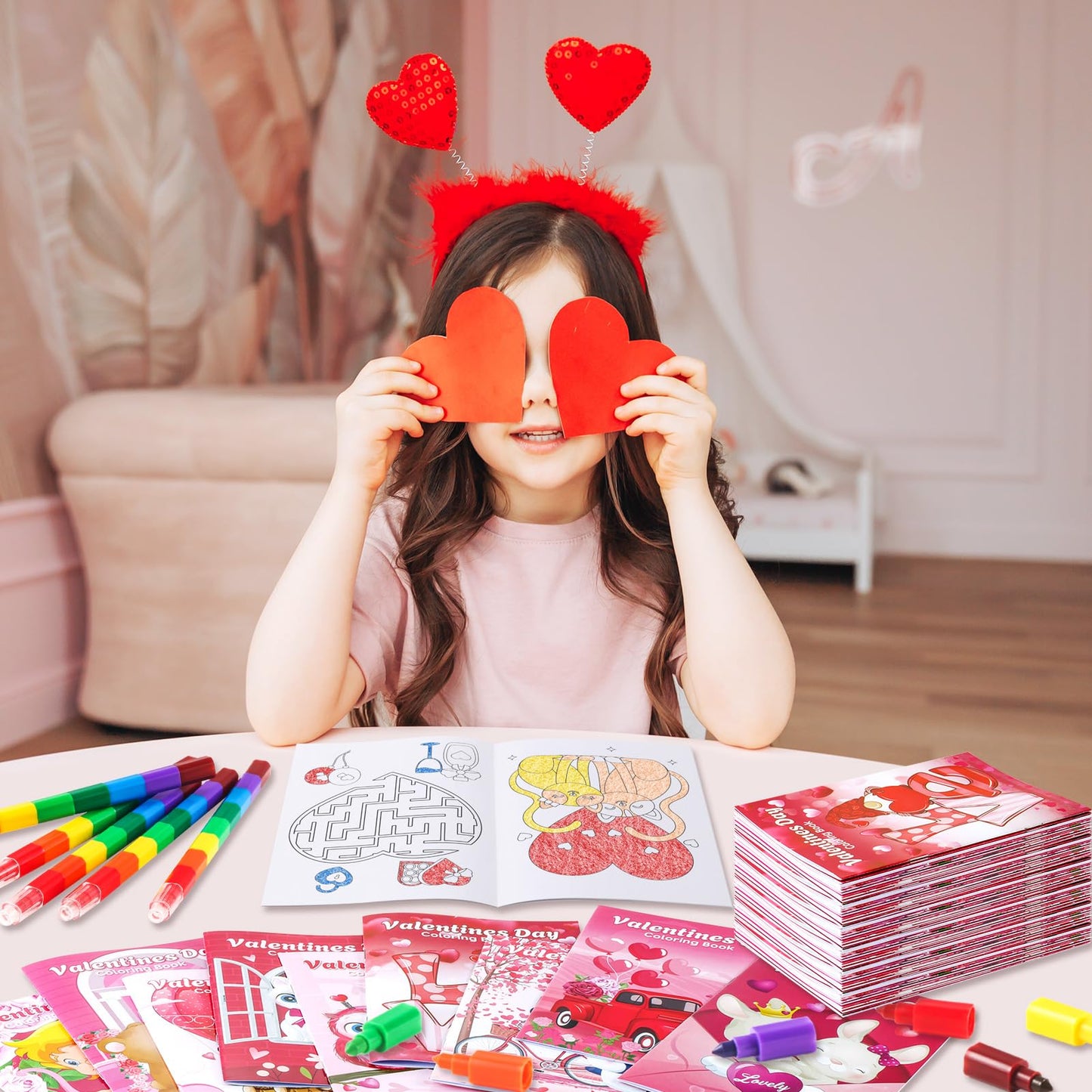 Ben Louis 24 Pcs Valentines Day Mini Coloring Books Kids With 24 Crayons Valentine Day School Party Favors Activity Books Bulk F