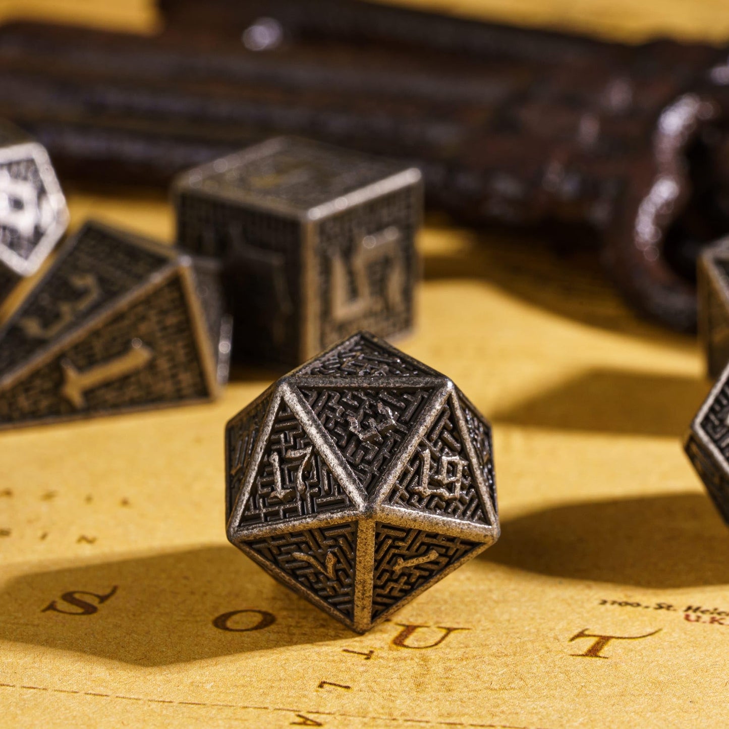 UDIXI Metal Dice DND Dice Set 7PCS Maze Carved D&D Polyhedral Dice for Dungeons and Dragons Role Playing Games and Other Tableto