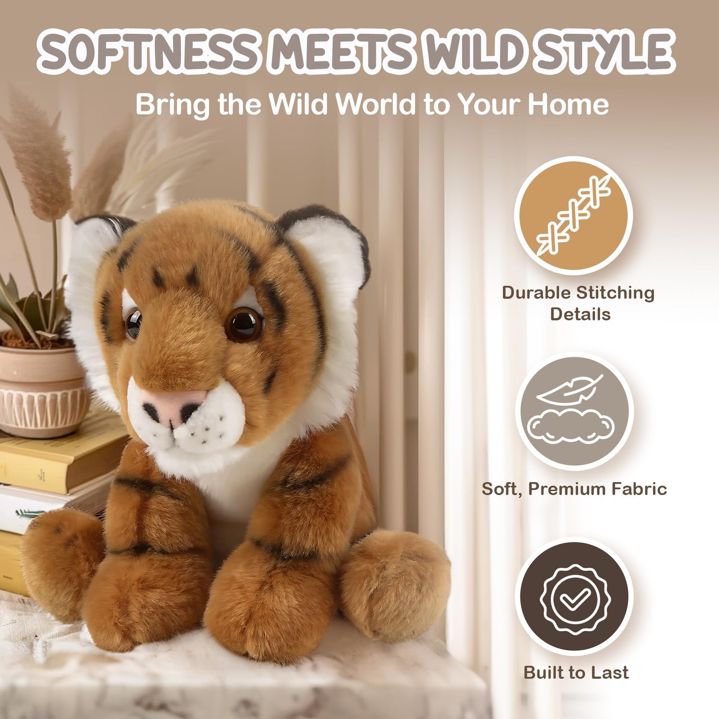 Forest & Twelfth 12'' Stuffed Tiger Plush, Heirloom Collection Stuffed Animal, Premium Materials, Best Gift For Kids Age 3+, Nur