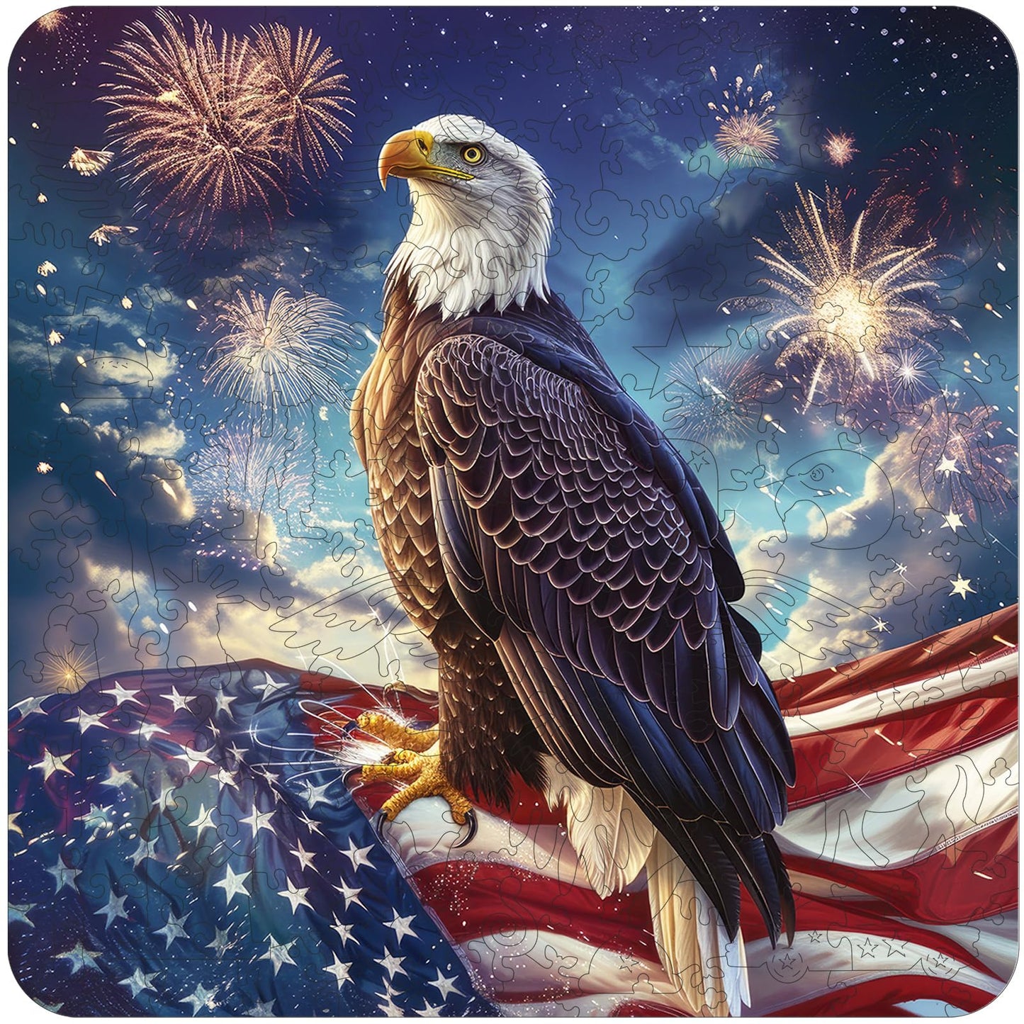 Reouinty Wooden Puzzle For Adults, Eagle Flag Wooden Jigsaw Puzzles(11.2 * 11.2In-200Pcs), Beautiful Wooden Puzzle With Box Birt