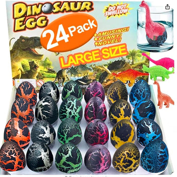 24 Pcs Large Easter Hatching Dinosaur Eggs, Prefilled Easter Eggs With Toys Inside For Easter Baskets Stuffers Fillers Eggs Hunt, Grow In Water Hatch Dinos Egg With Assorted Color Crack Science Kits