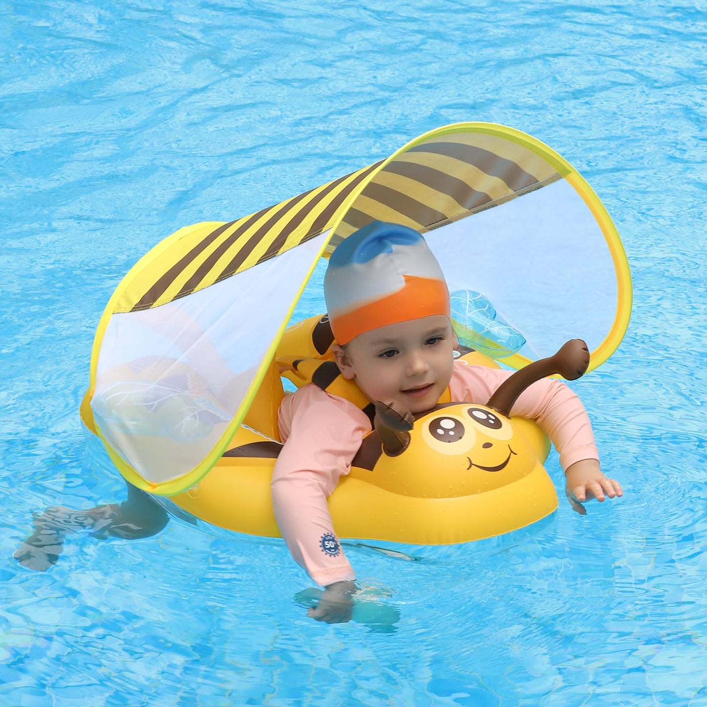Free Swimming Baby Inflatable Baby Pool Float Ring Size Improved Bumble Bee Toddler Swim Trainer for Age of 3-36 Months (Yellow  Large)