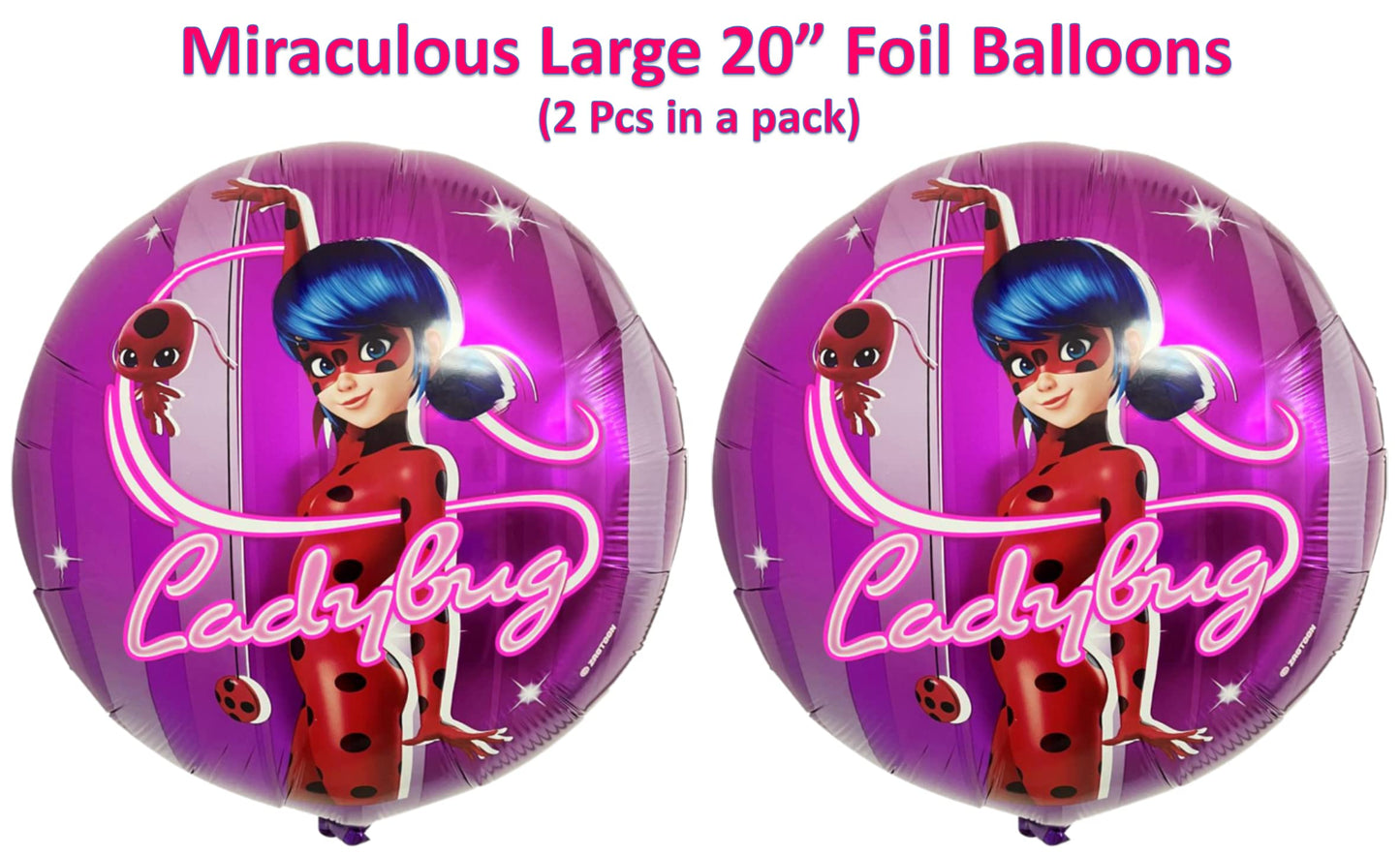 Miraculous Ladybug Large 20'' Birthday Helium Foil Balloons 2 Pcs | Colorful Design For Miraculous Ladybug Party Supplies And De