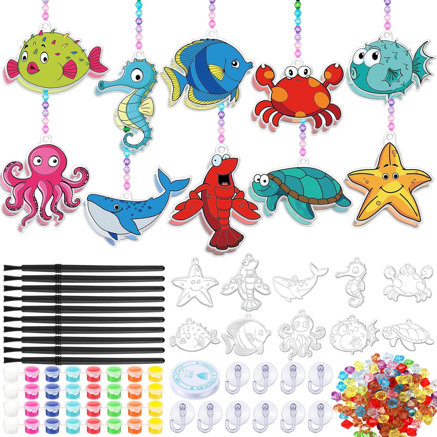 WinnerWhy 30 Sets Marine Animal Suncatchers Window Art Kits, DIY Sun Catchers Bulk Crafts Paint Your Own Window Sea Ocean Animal