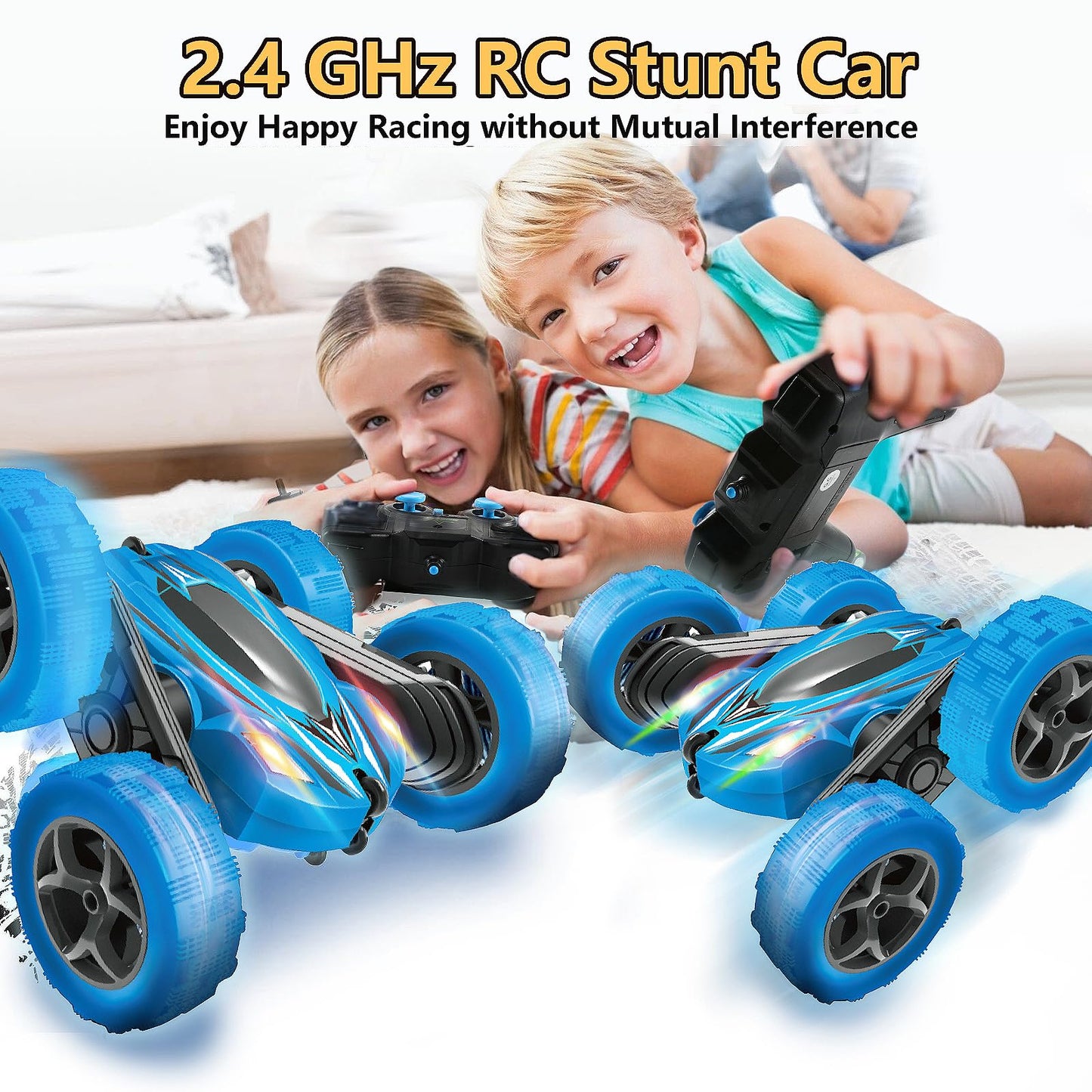 FREE TO FLY Remote Control Car: TPUCARG Double Sided 360Rotating RC Cars with Headlights Rechargeable Race Stunt Toy Car Christm