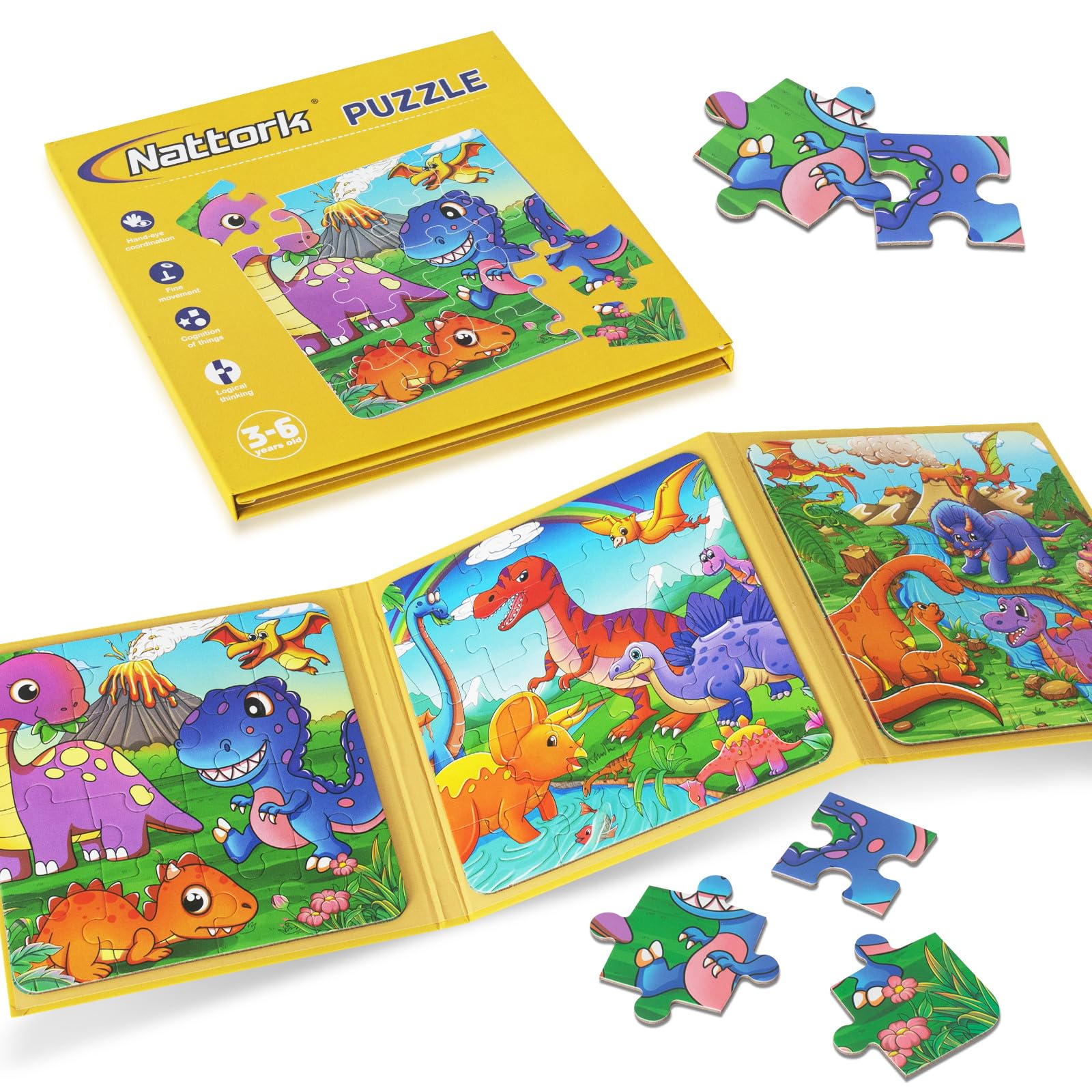 Nattork Magnetic Dinosaurs Puzzle Book for Toddlers 3-5 Girls Boys  Travel Puzzles Game for Kids Ages 3-6  Learning Magnet with Fun for 3 4 5 6 Years Old Children Boys Girls - Gift Idea for Birthdays