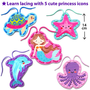 Krafun Beginner Mermaid Lacing Card Kit For Kids Arts & Crafts, 5 Easy Mermaid, Animal Lacing Projects, Lacing Cards For Toddlers, Fine Motor Preschool Skills Toys