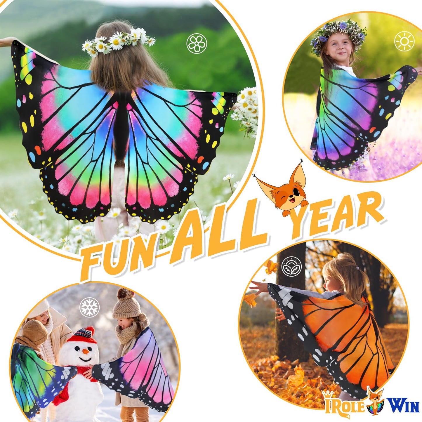 Irolewin Toddler-Kids Butterfly-Wings For Girls Butterfly-Costume Children Bug Dress-Up Wings As Play Toys Boys Party Favors
