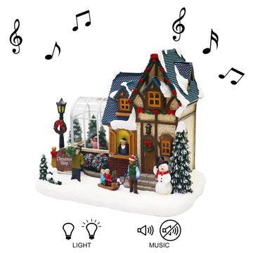 Moments In Time Christmas Village Building, Christmas Shop With Snowman, Led Lights And Music - Battery Operated (Not Included)