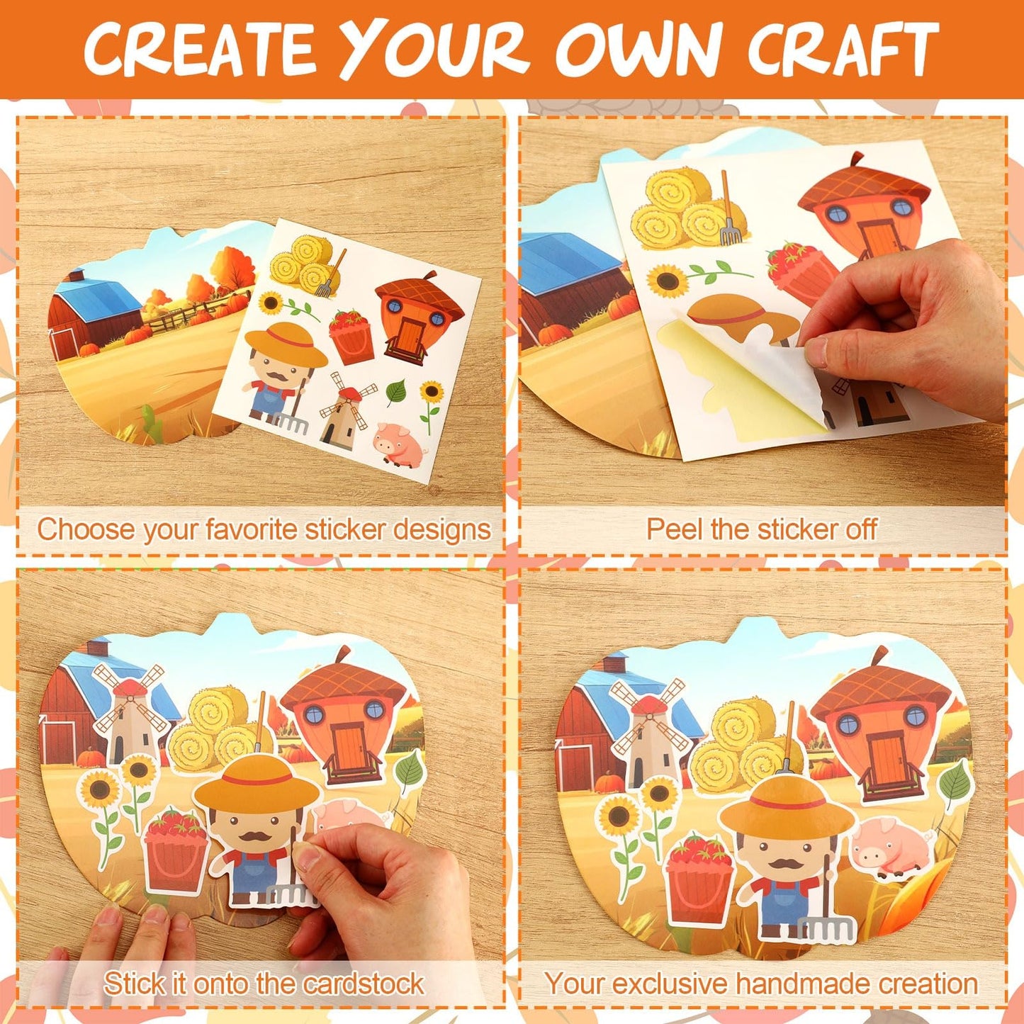 JUNEBRUSHS 30 Packs Fall Thanksgiving Crafts,Autumn Pumpkin Scene Crafts Fall DIY Ornaments Stickers Craft for Home School Class
