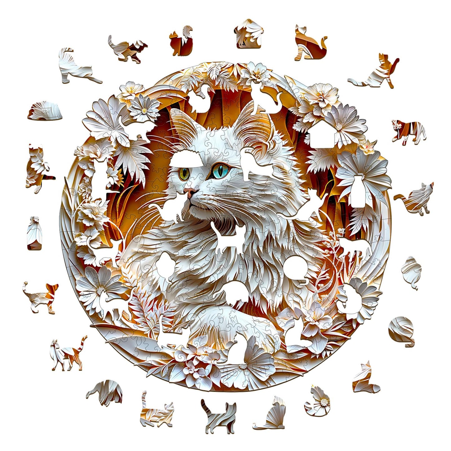 Jigfoxy Wooden Puzzle for Adults, 3D Cat Wooden Jigsaw Puzzles for Adults, Unique Animal Shape Wood Cut Puzzles for Family Frien