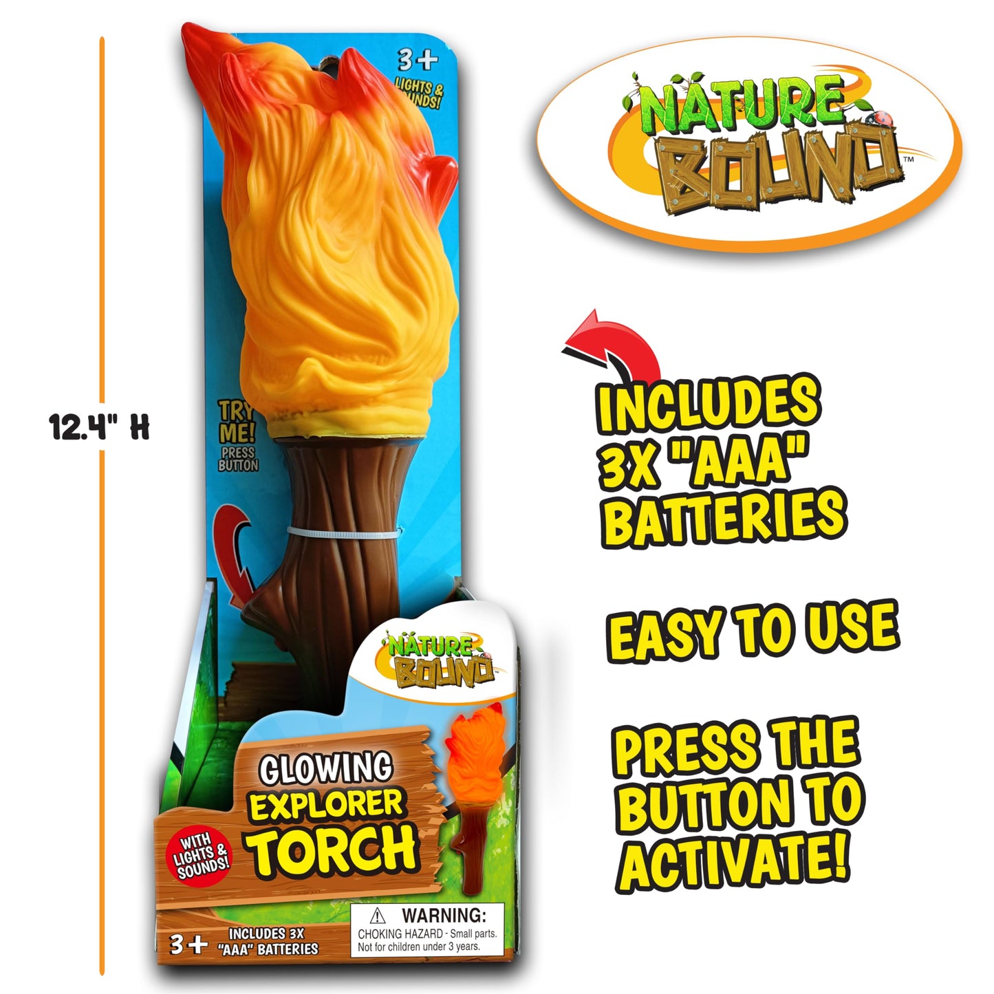 Nature Bound Explorer Torch Campfire Light: Glowing & Flickering Light With Nature Sound Effects - Indoor & Outdoor Play, Camping Adventures, And Pretend Campfires