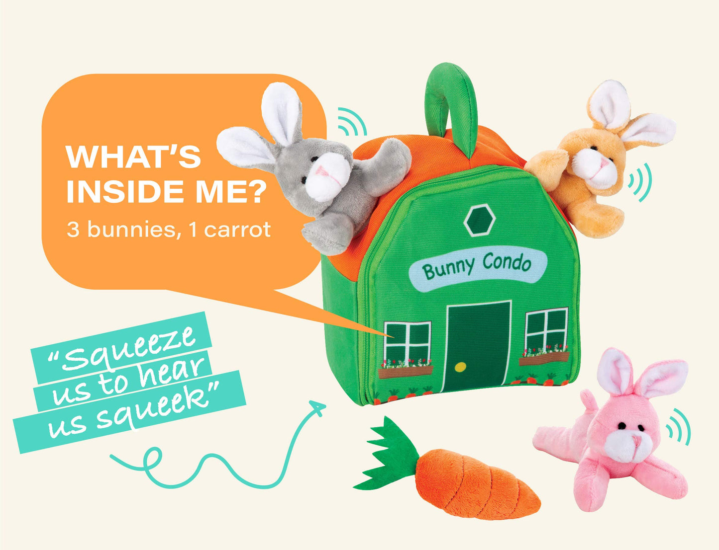 Etna 5-Piece Bunny Condo Play Set with Sounds - Stuffed Rabbit Carrier and Tiny Plush Bunnies for Imaginative Play