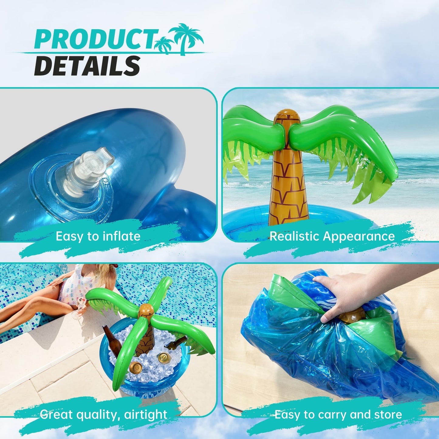 Ritollo 33.5'' Inflatable Palm Tree Cooler, Pool Party Decorations, Summer Luau Party Supplies, Hawaiian Tropical Beach Themed D