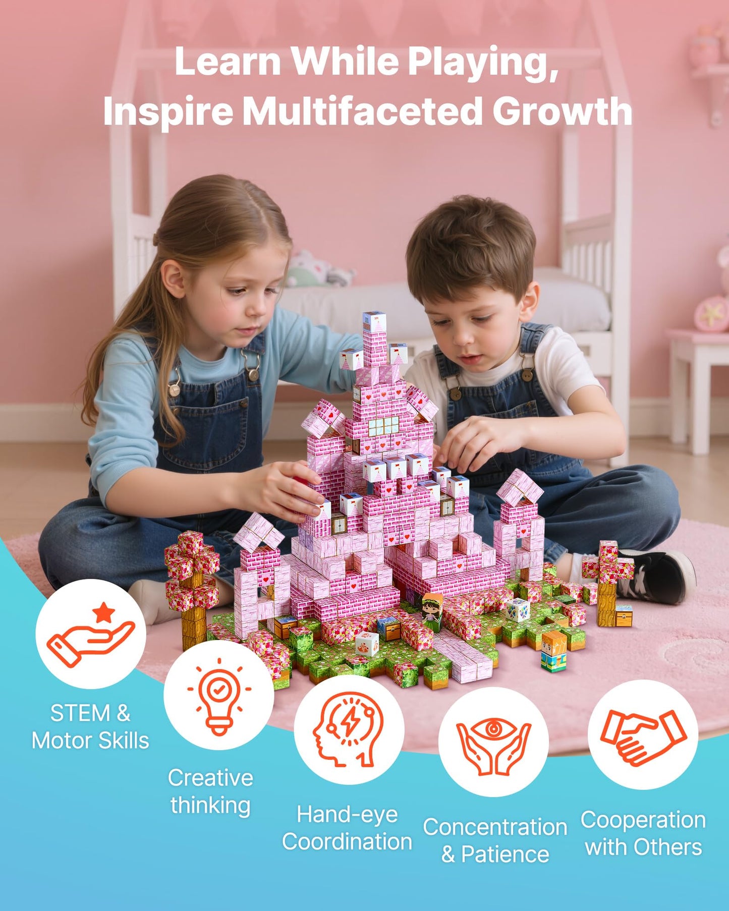 VEVOR Magnetic Blocks, 100 PCS Princess Castle Set, Magnetic Building Cubes for Kids, STEM Montessori Sensory Toys for Christmas