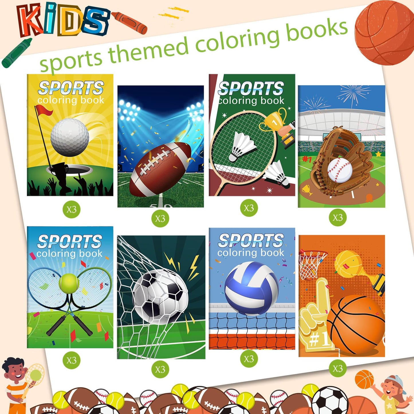 Faccito 24 Pcs Sports Coloring Mini Books Bulk Football Volleyball Baseball Basketball Painting Book DIY Art Drawing Activity Bo