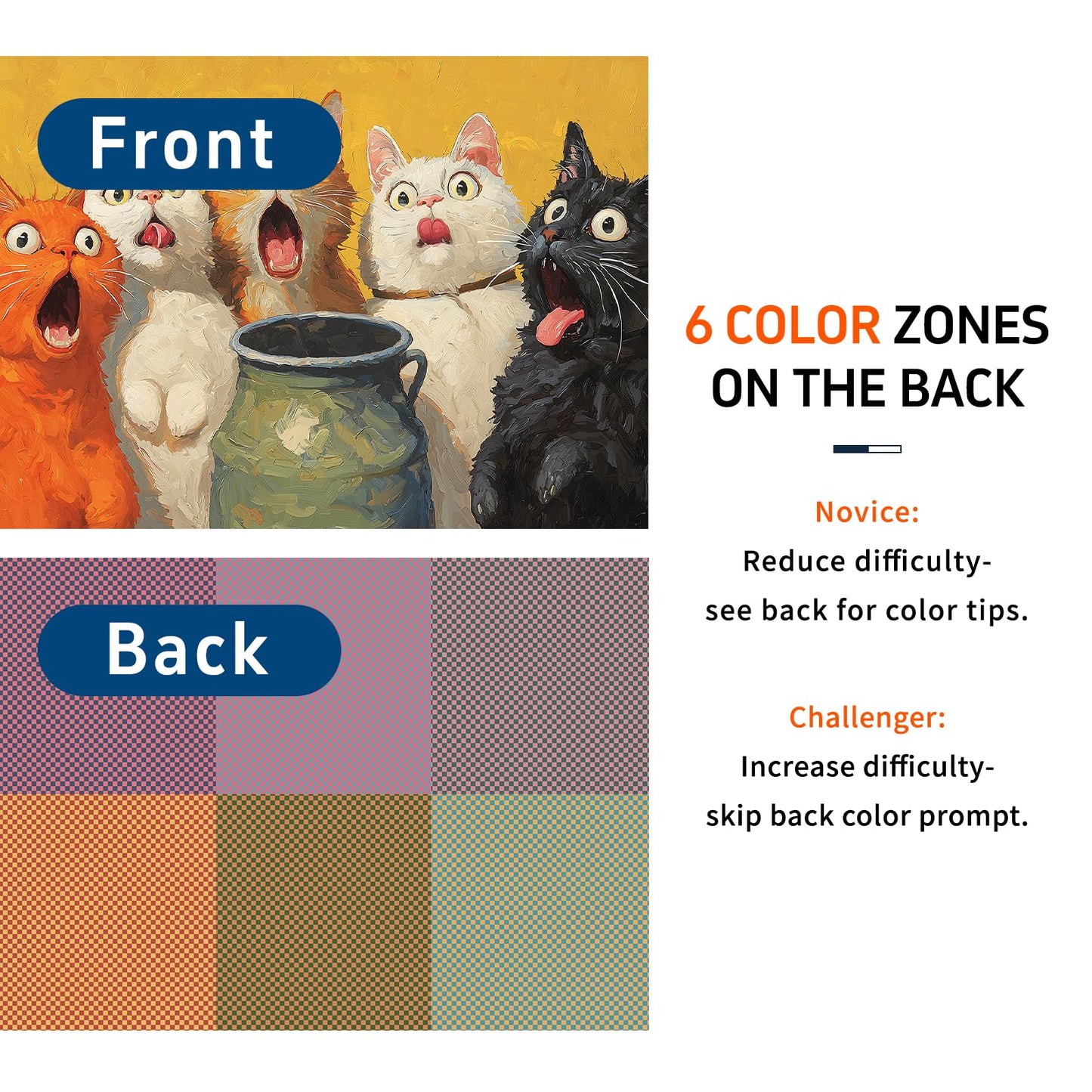 1000-Piece mature-themed Puzzle - Fun Jigsaw Puzzle for mature-themeds Surprised Cats Oil Painting  Challenging Fun Puzzle for mature-themeds  Colorful Cat Art Puzzle  Great Gift Idea  26.65 x 19.25 in