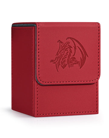 Zlca Card Deck Box For Trading Cards With 2 Dividers, Card Storage Box Fits 100+ Single Sleeved Cards, Pu Leather Strong Magnet Card Deck Case Holder For Magic Commander Tcg Ccg (Red,Emperor Dragon)