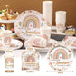 Hushee 200 Pcs Rainbow Baby Shower Paper Plates Napkins Cups Baby Shower Party Supplies Tableware Set Boho Disposable Cup Napkin