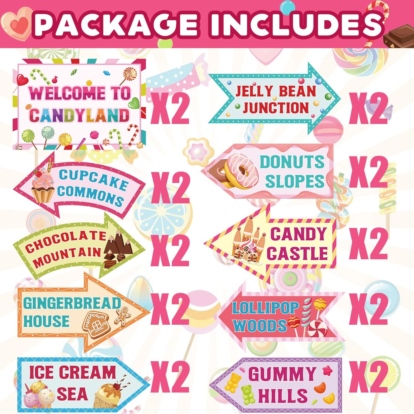 20 Pieces Candyland Decorations Welcome to Candyland Signs Candy Party Decorations for Women Girls Candy Land Themed Birthday Pa