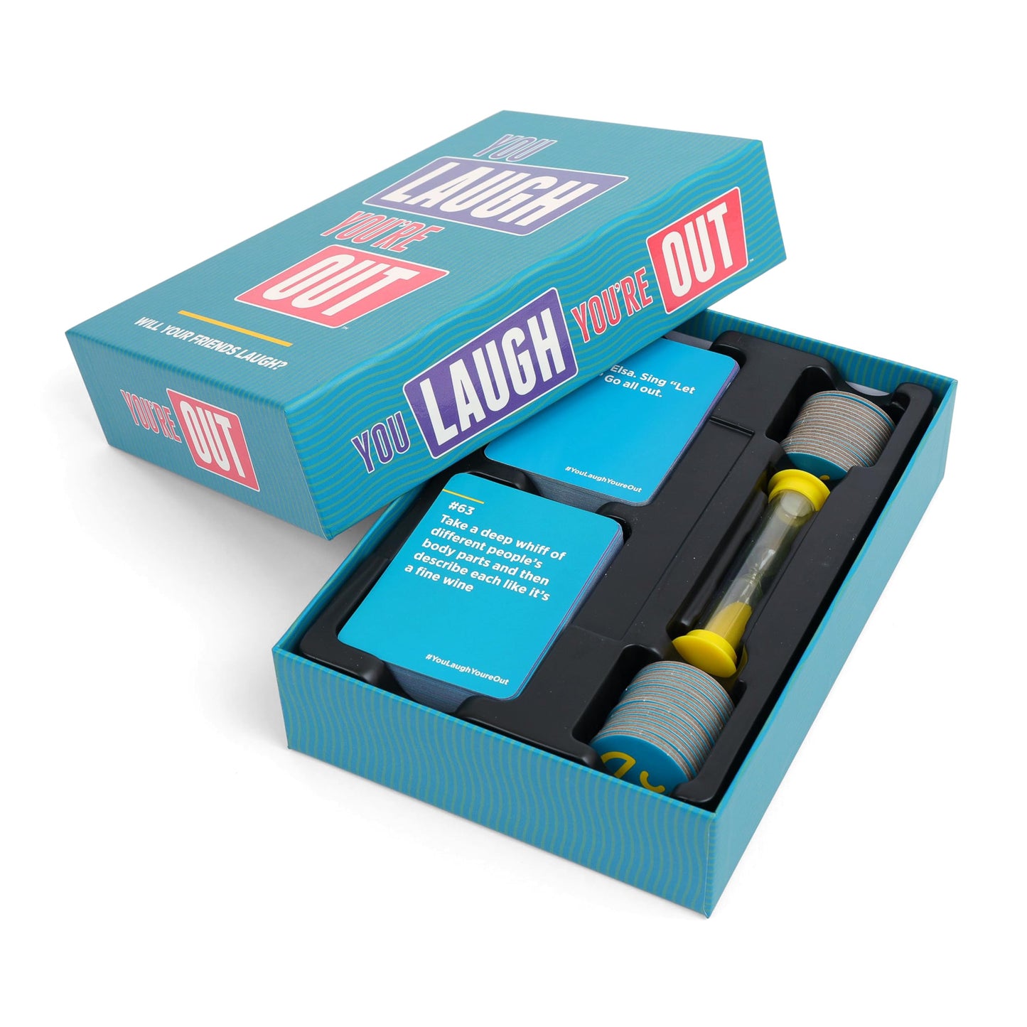 DSS Games You Laugh You're Out Party Game - 125 Charades Cards, Fun for Ages 14+, Teal/Purple/Pink, Family Card Game