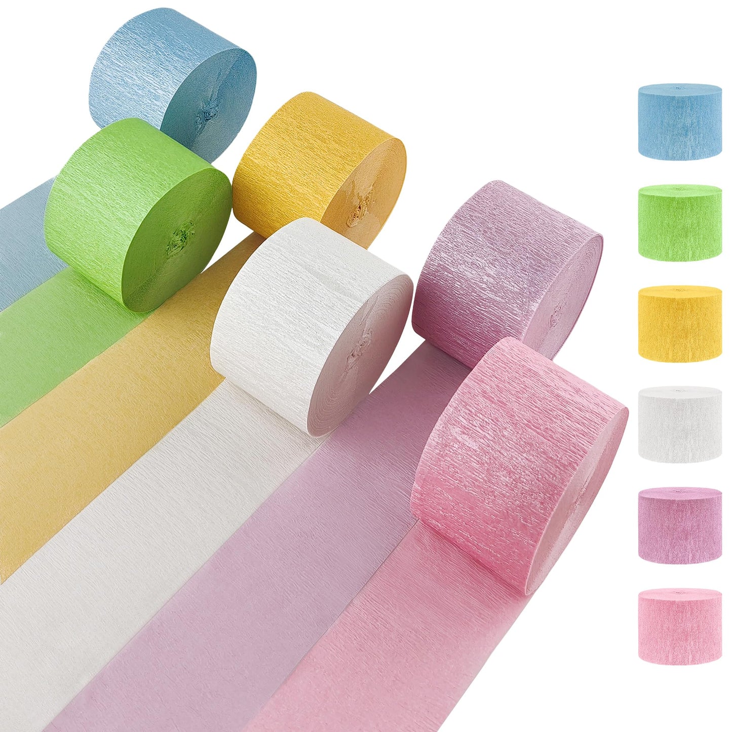 Oun Nana Metallic Pastel Crepe Paper Streamers 6 Rolls, 2.2 x 123 Ft Birthday Streamers Party Decorations for Baby Shower Bachel